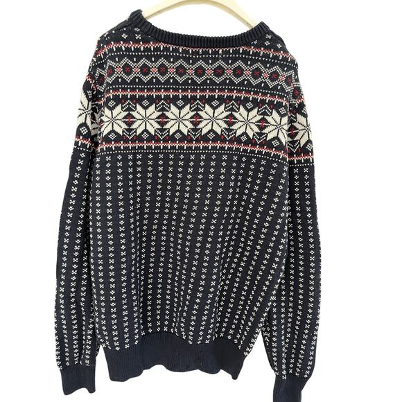 J.Crew Women L Cotton Sweater Navy Nordic Fair Isle Cabinecore Preppy Gorpcore - Picture 6 of 6